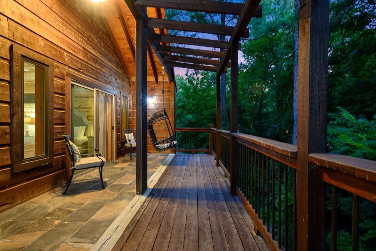 Find your perfect spot to unwind and enjoy the gentle rock of the swinging chair.
