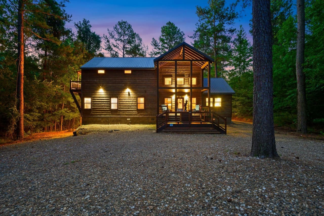 Find tranquility in a cozy cabin embraced by towering pines.