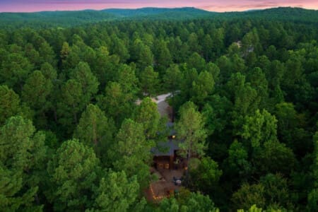 A sky-high perspective on your secluded cabin retreat.