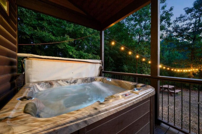 Relax and rejuvenate in style—our cabin’s hot tub is your personal retreat to bliss.