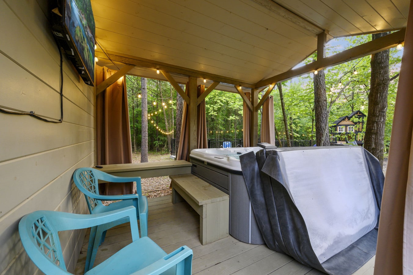 The private hot tub on the deck is the perfect place to unwind and relax.