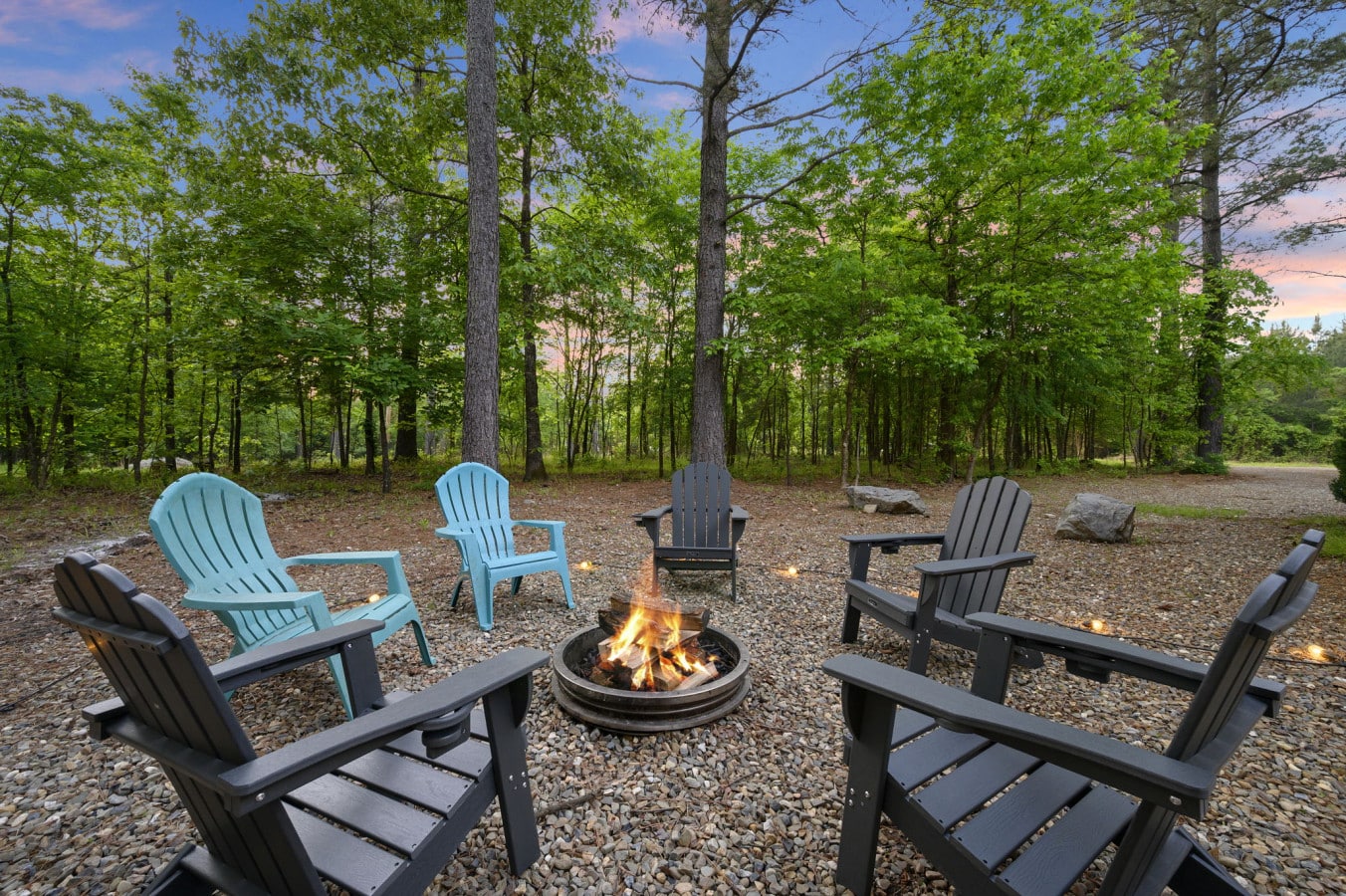 Thoughtful outdoor lighting creates a cozy vibe for your entire stay.