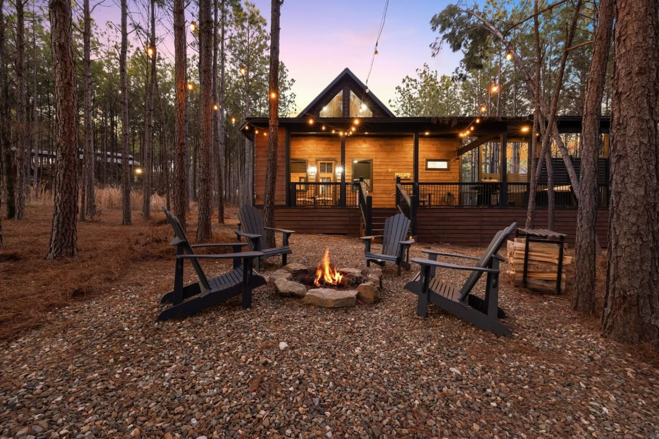A cabin, a firepit, and all the peace the woods have to offer.