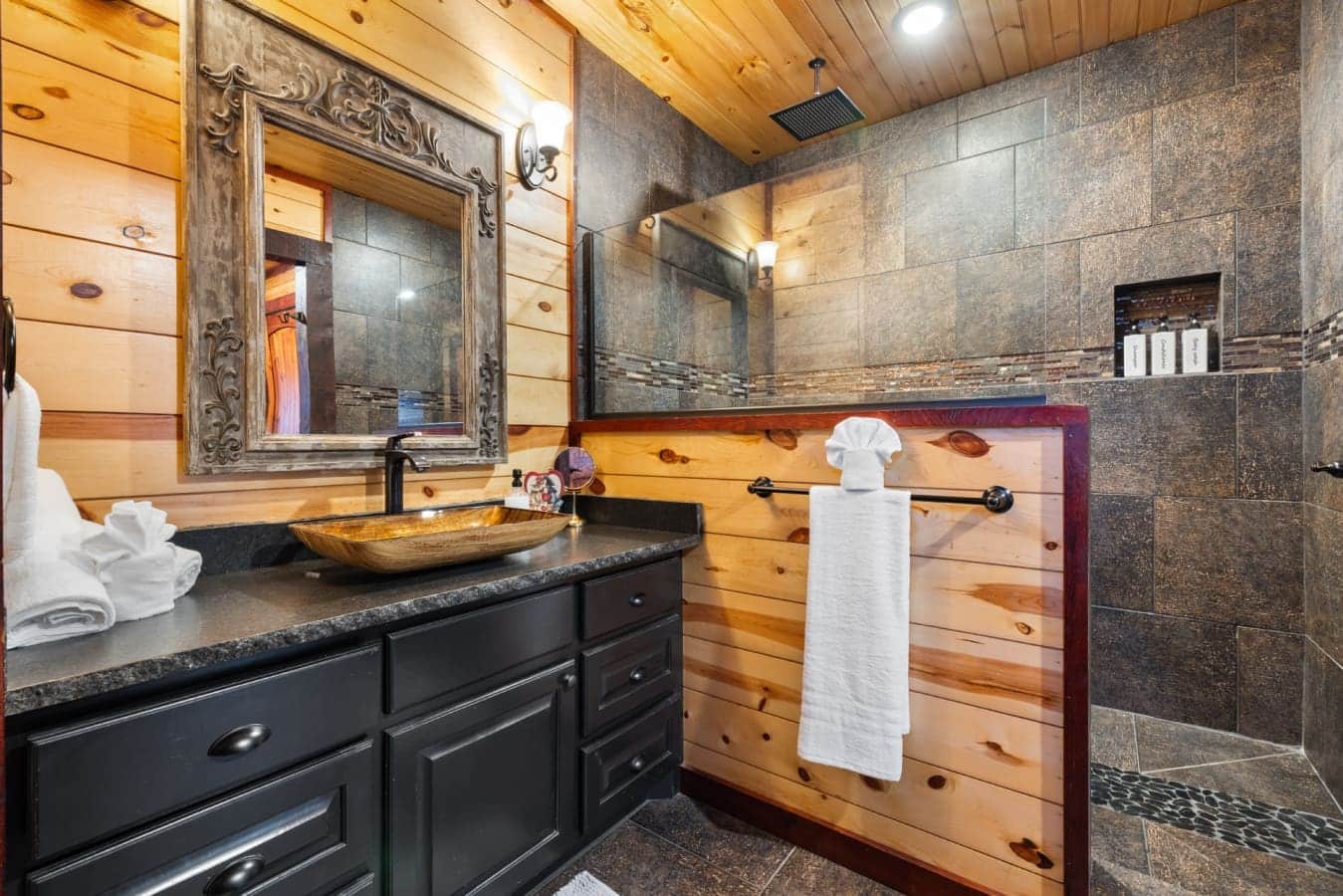 The bathroom is designed to offer a spa-like experience