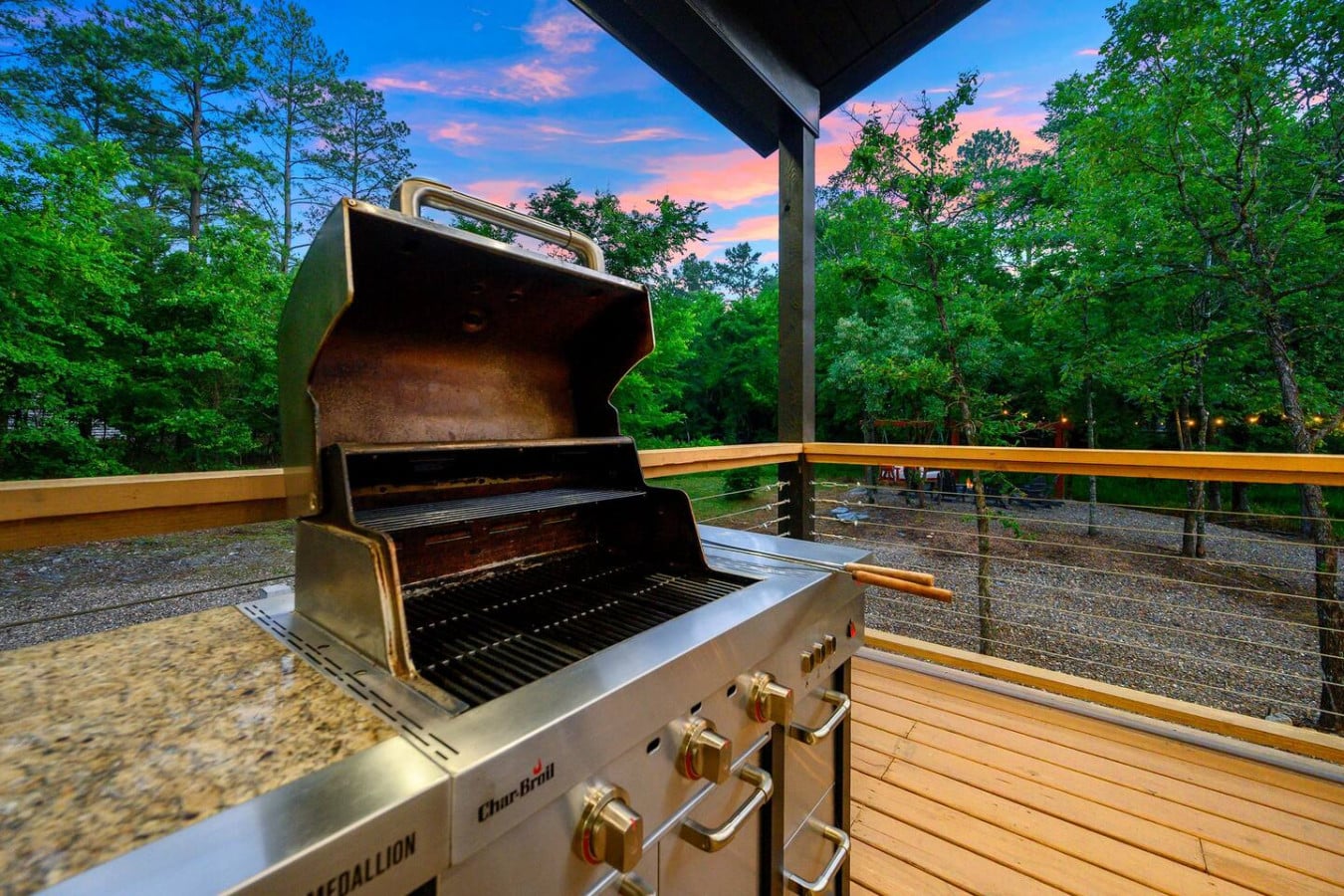 Sunsets, sizzle, and forest viewsu2014fire up your perfect evening here.
