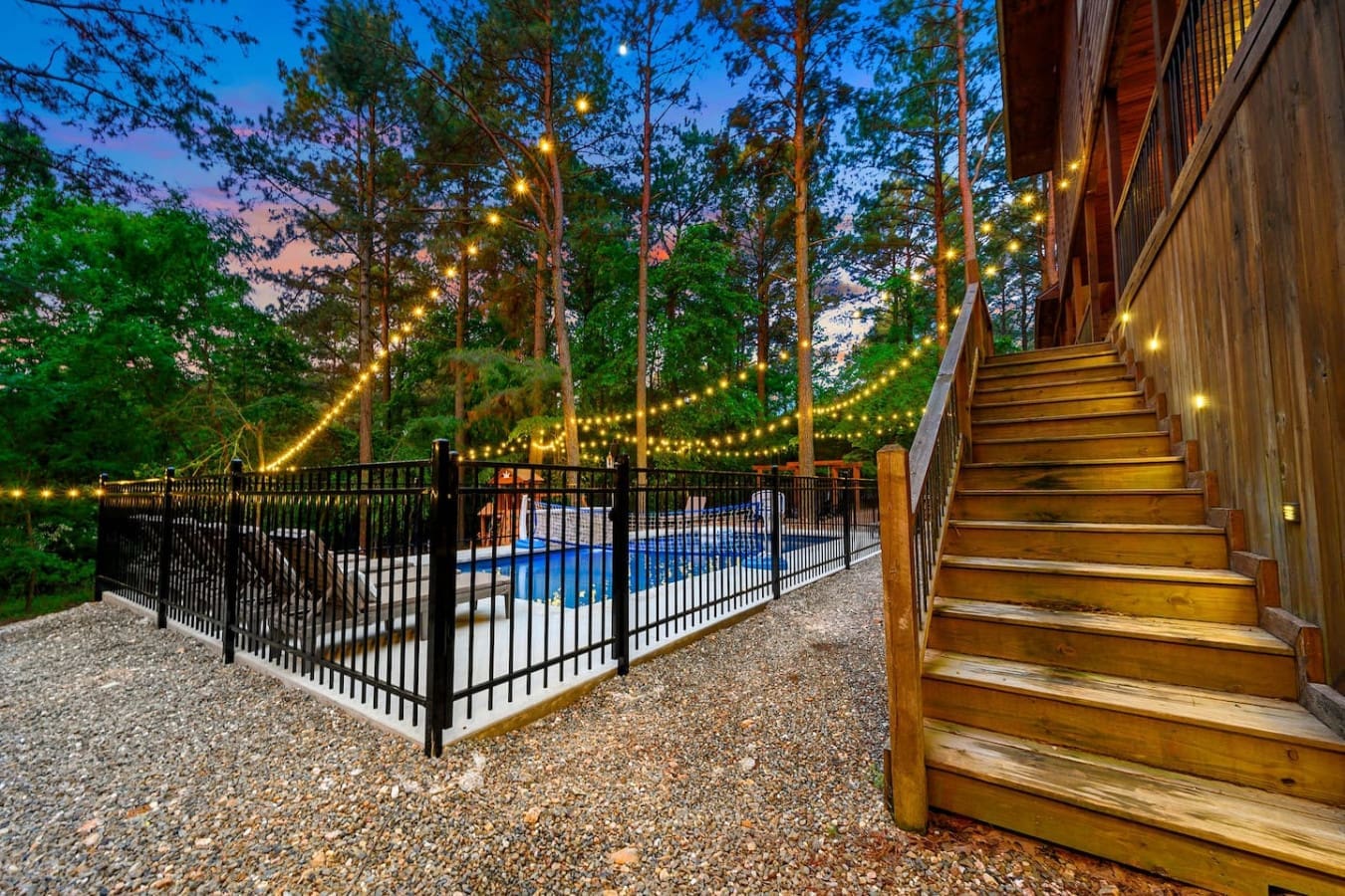 Nothing says "we're doing this right" like soaking in a hot tub under a canopy of string lights while the forest does its thing all around you.
