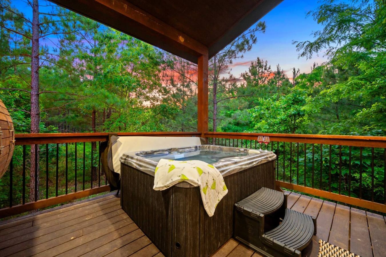 Slip into the bubbling hot tub after a long day of mountain adventures.