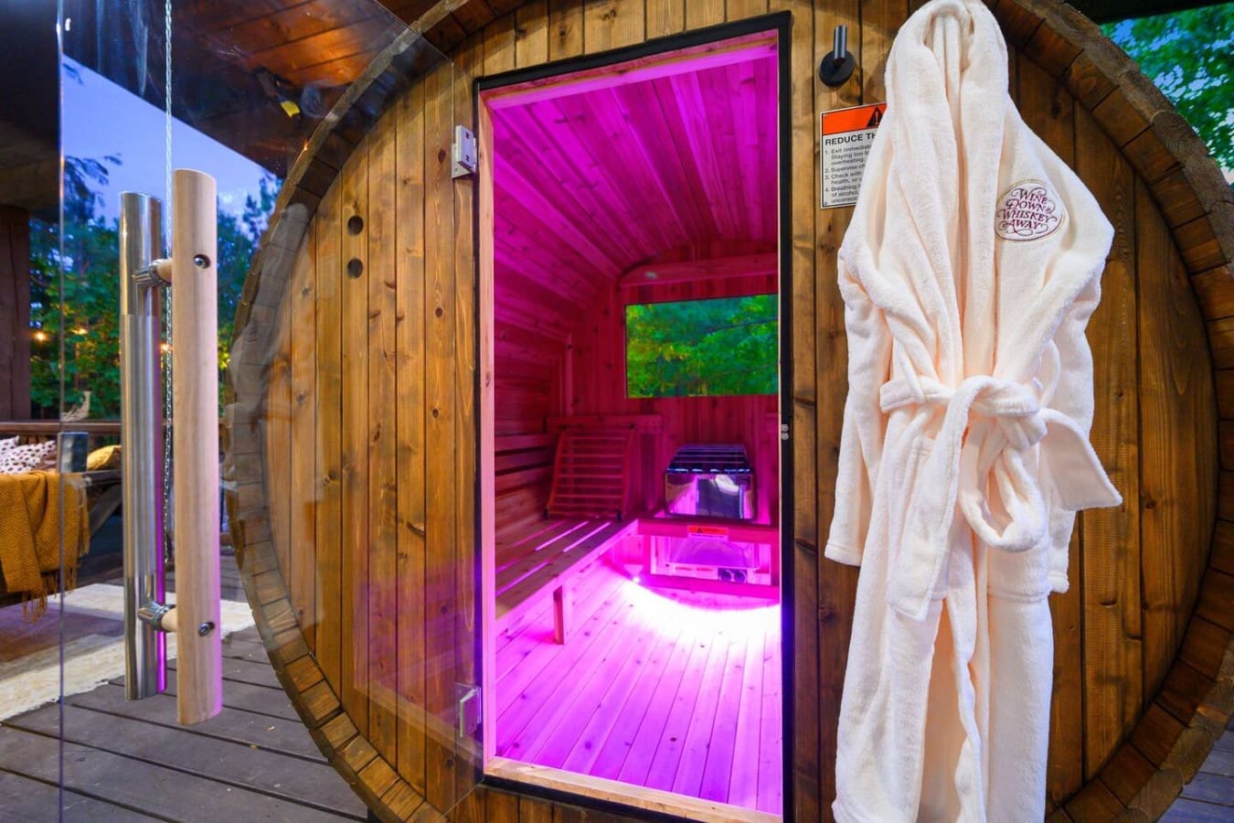 Wrap yourself in a plush robe and enjoy a luxury spa experience in the woods.
