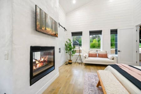 Wake up to peaceful forest views and wind down by the fire