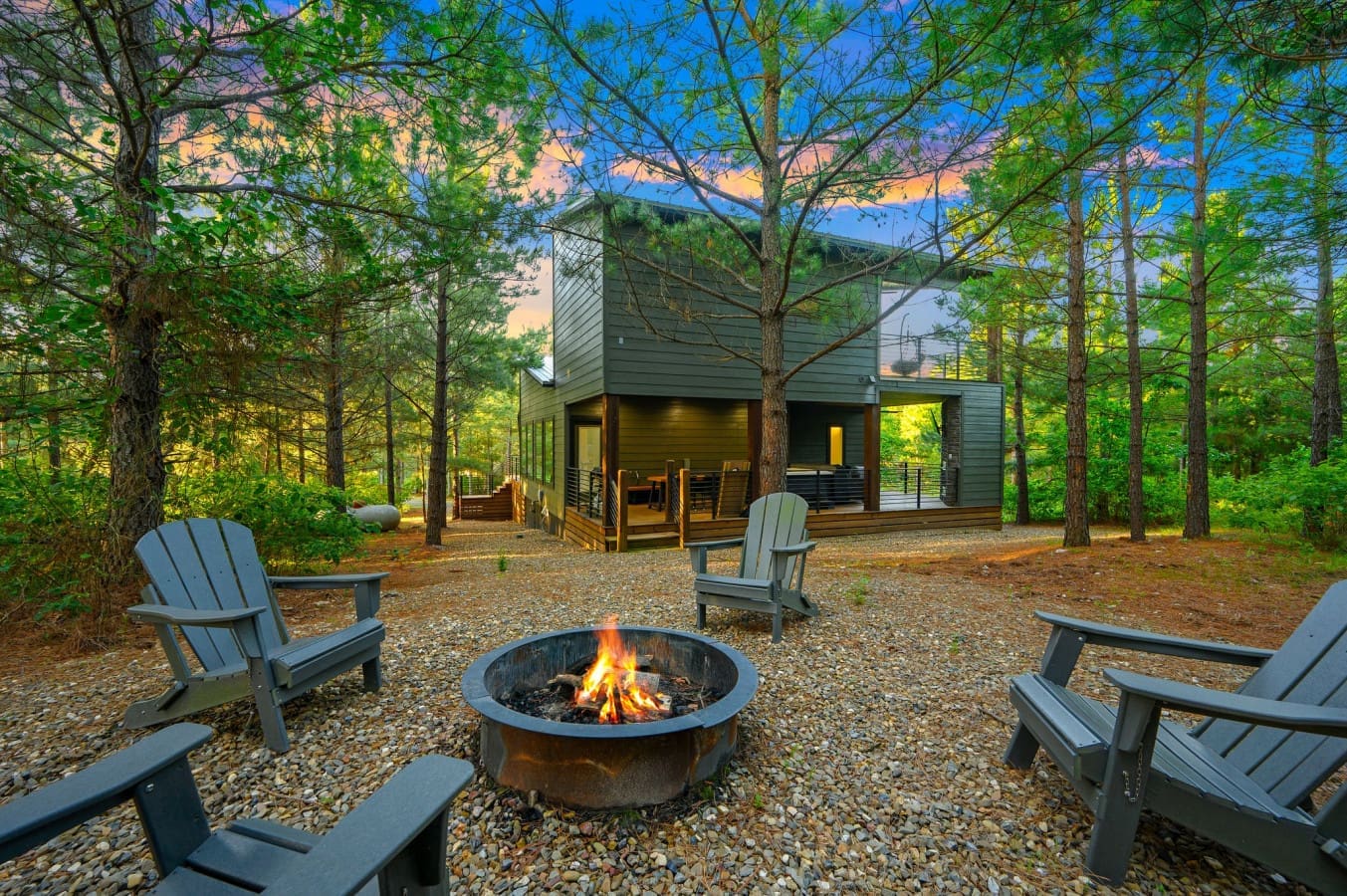 Surrounded by trees, stories, and a crackling fire.