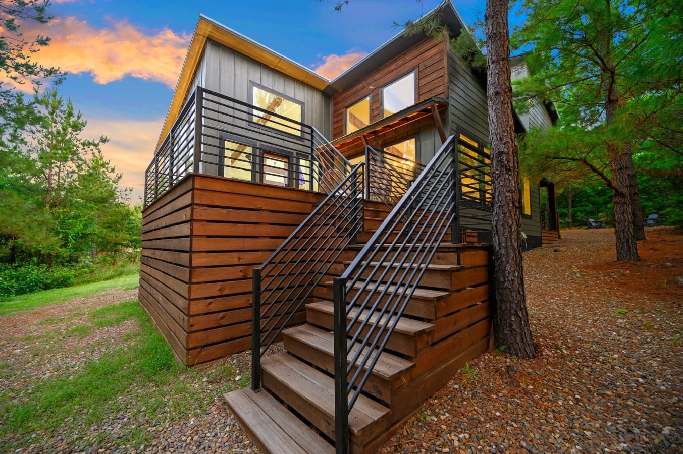Modern cabin dreams meet forest magic.