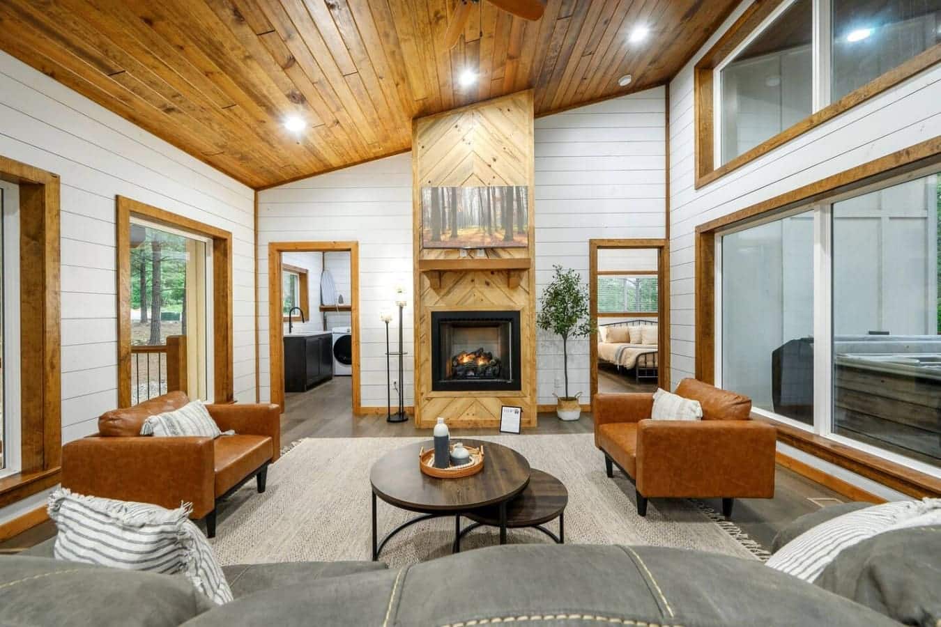 A space where the forest outside blends seamlessly with the warmth within.