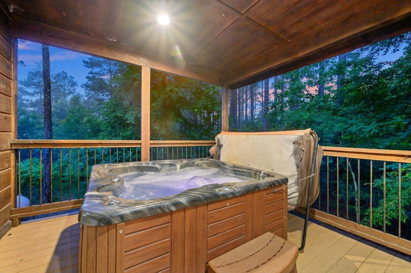 Slip into the steaming hot tub and let the day melt away.