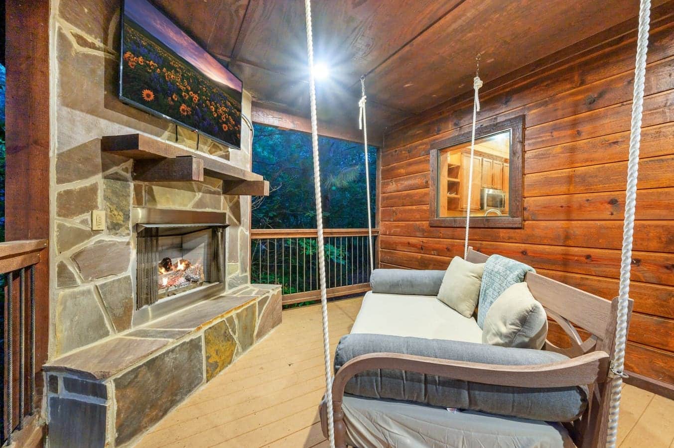 A cozy outdoor space perfect for lounging, game nights, or movies.