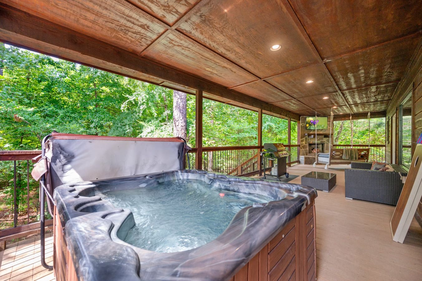 Soak your stress away in the bubbling hot tub, perfect after a day of exploring!