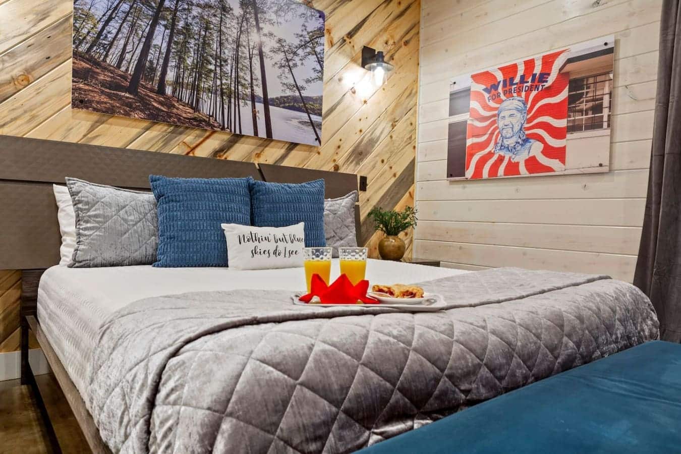 Soft linens, bold art, and a little morning sunshine.