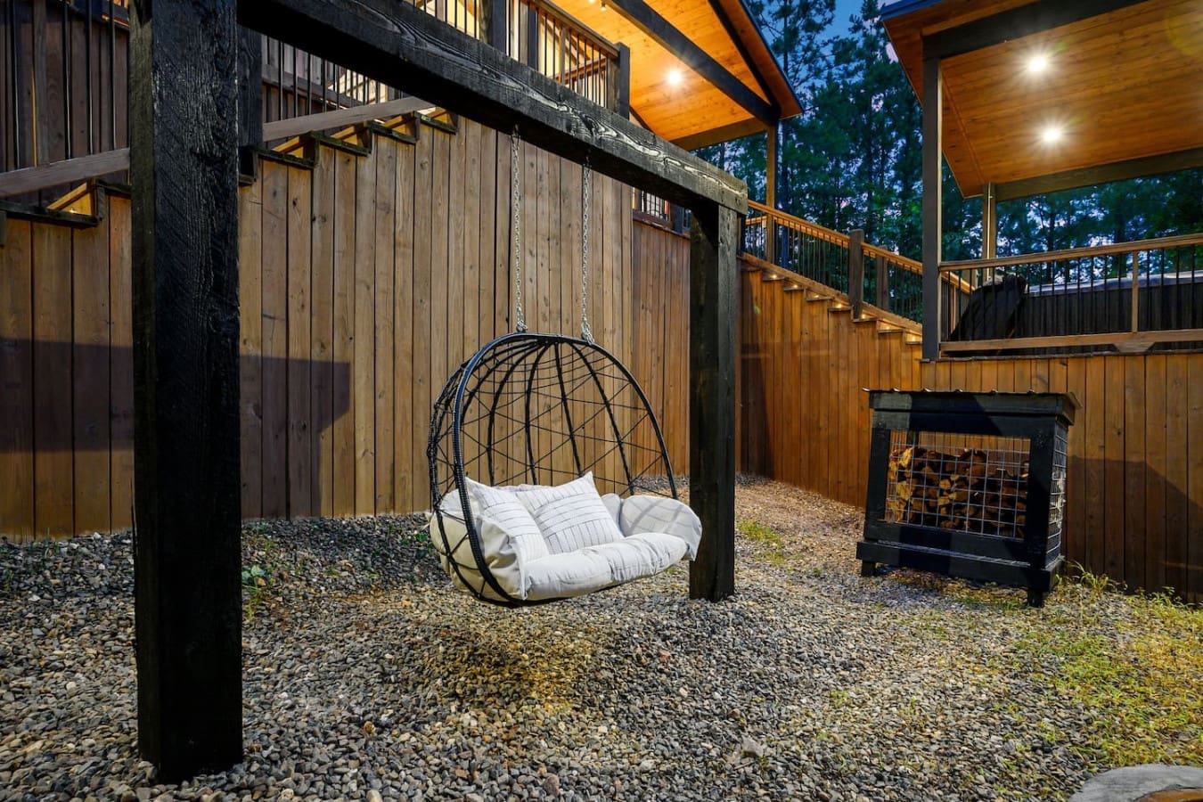 Your own private outdoor sanctuary with a cozy fireplace and that impossibly comfortable egg chair that'll have you canceling your return flight.