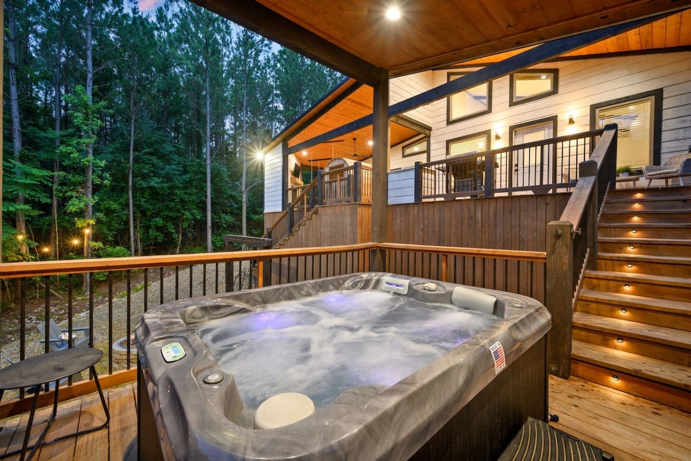 Wake up in your hot tub surrounded by endless woods and pure quiet—basically a five-star spa that happens to be yours for the week.