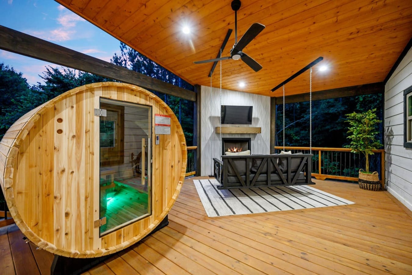 Your own private retreat where you can literally have a fire going and steam from the sauna hitting your face at the same time.
