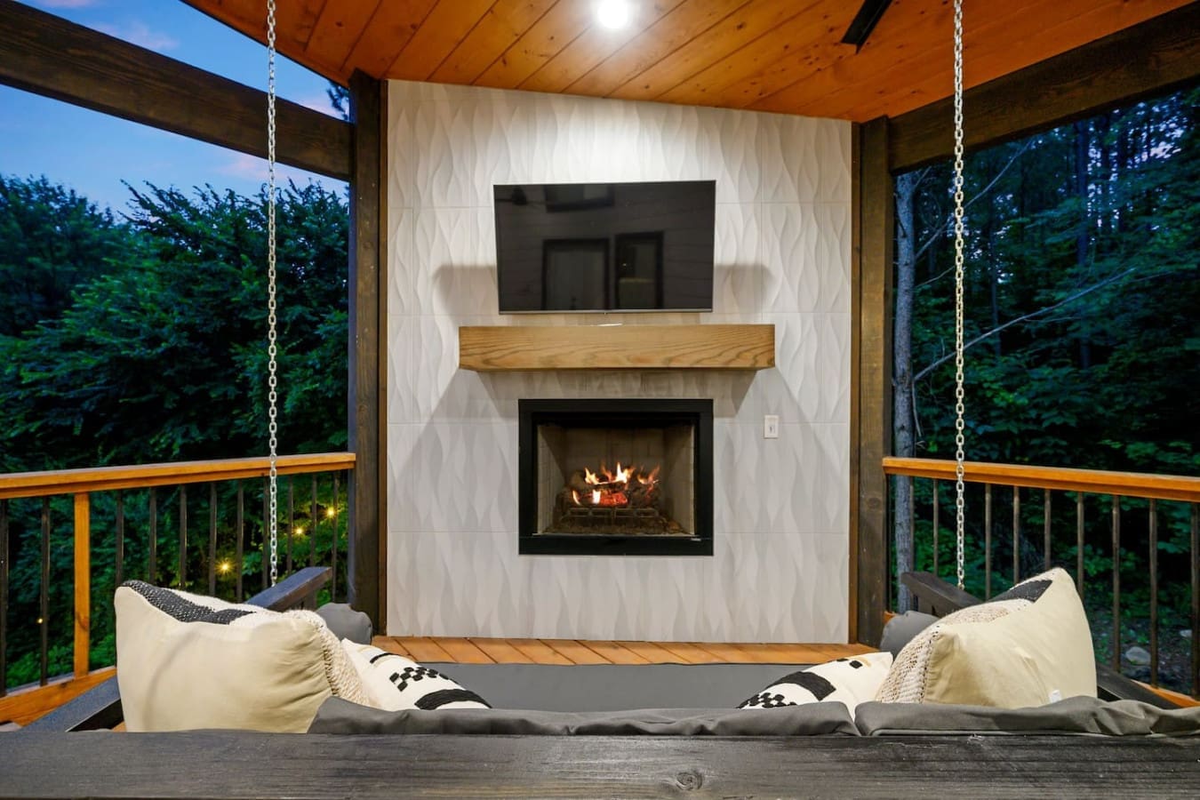 This deck is basically your own private resort where you can lounge by the fire and actually enjoy some peace and quiet.