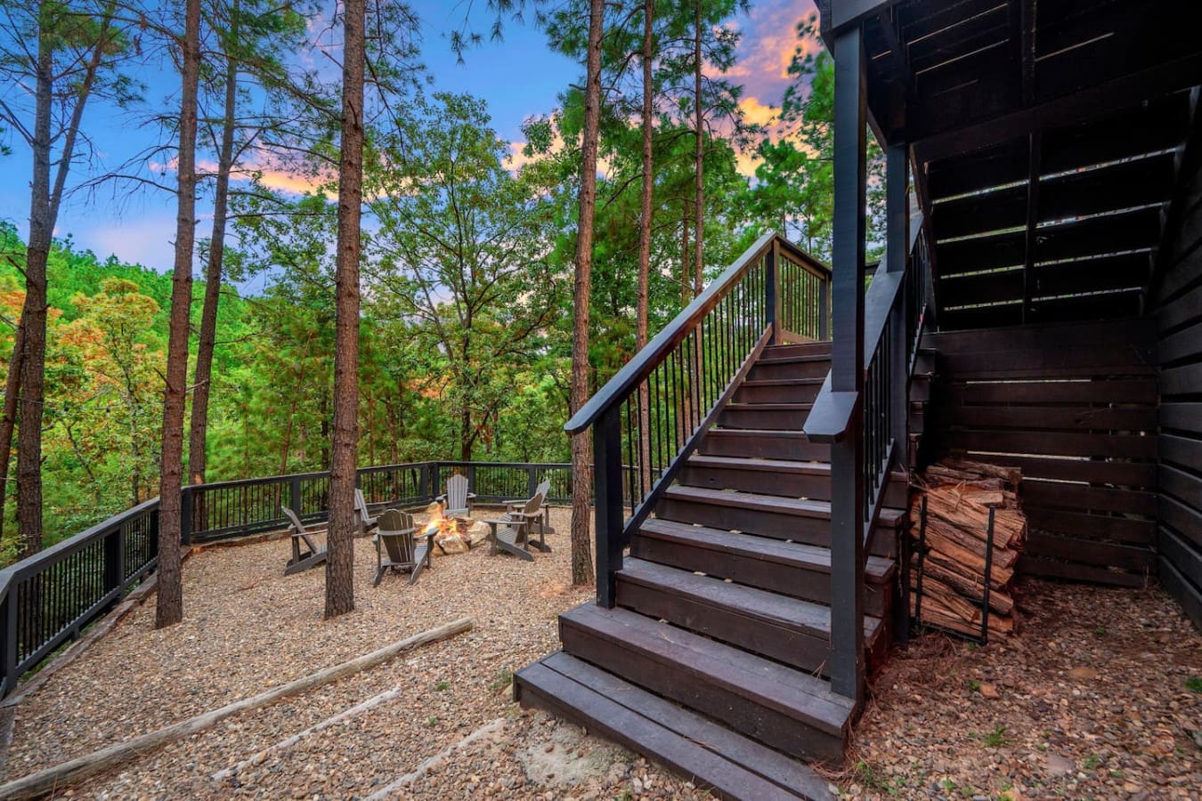 A firepit view that feels like home in the woods.