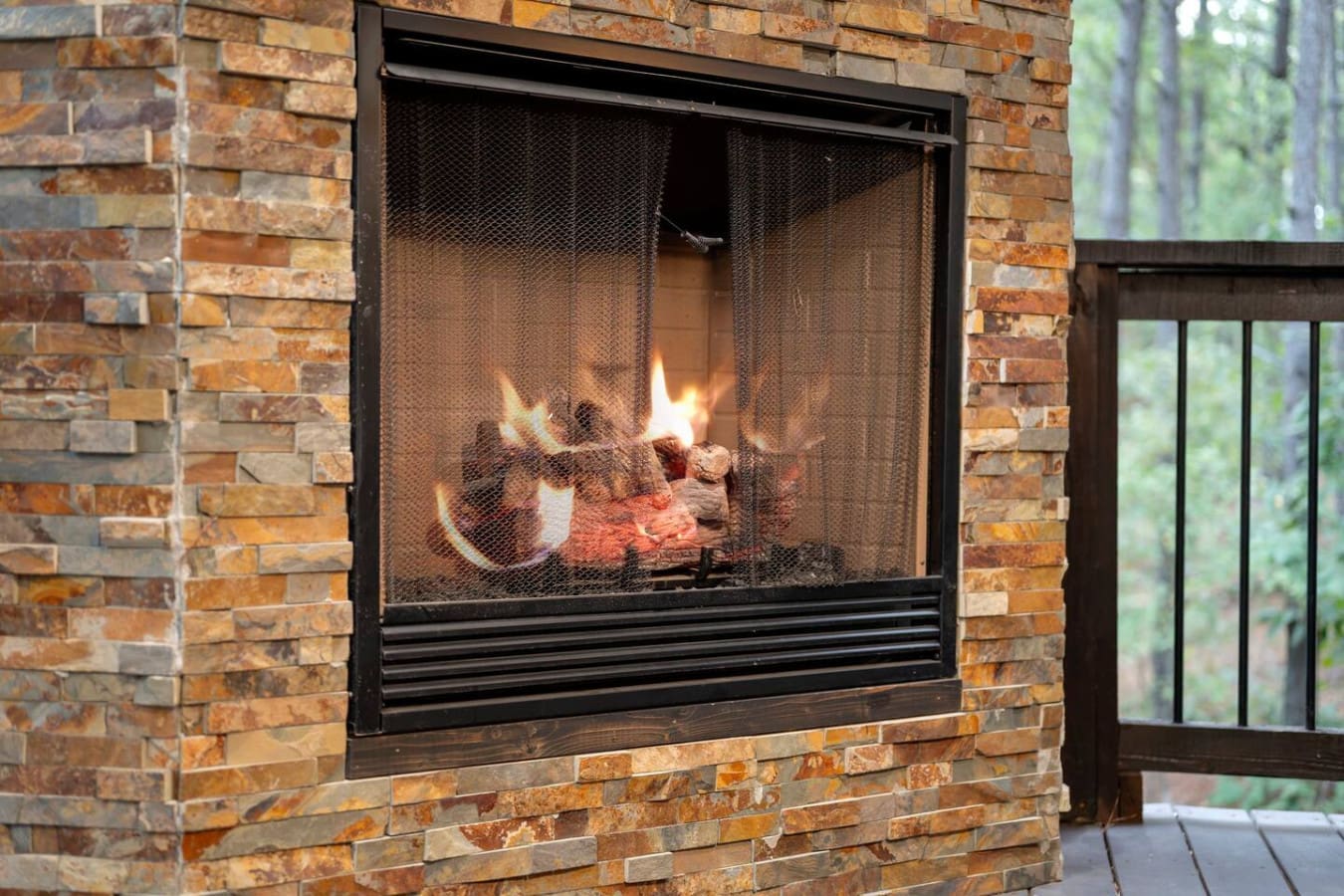 Crackling flames, the heart of the cabin.