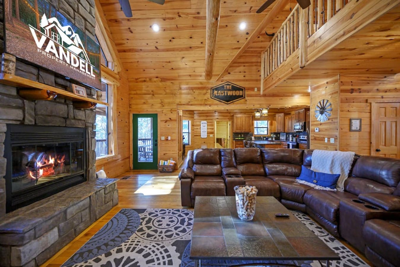 Kick back by the fire and enjoy cabin life.