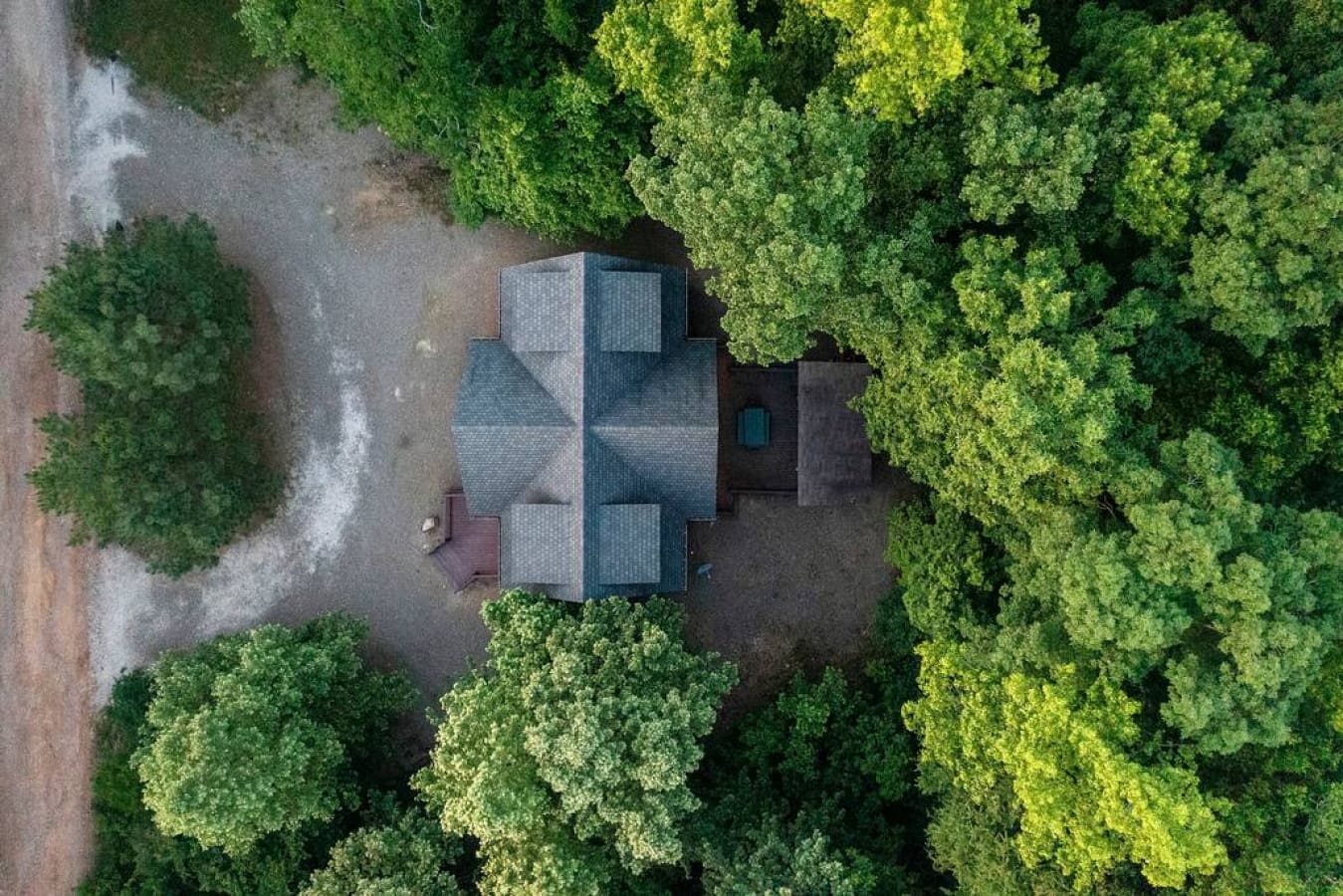 A picturesque escape: our cabin from a bird's-eye vantage.