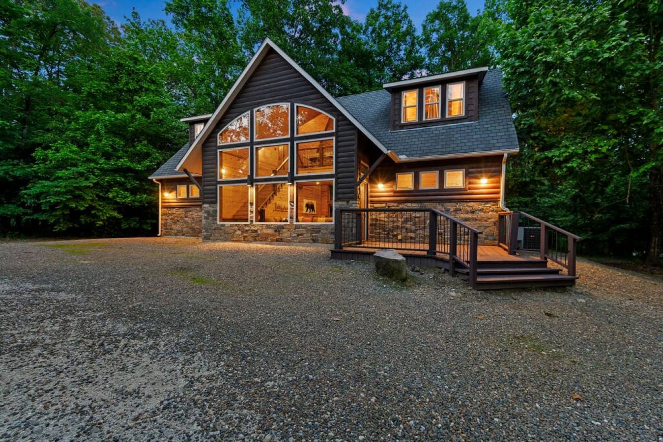 A haven in the forest: our cabin framed by nature's greenery.