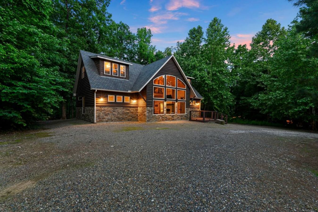 Immerse yourself in the tranquility of our cabin amidst the trees.