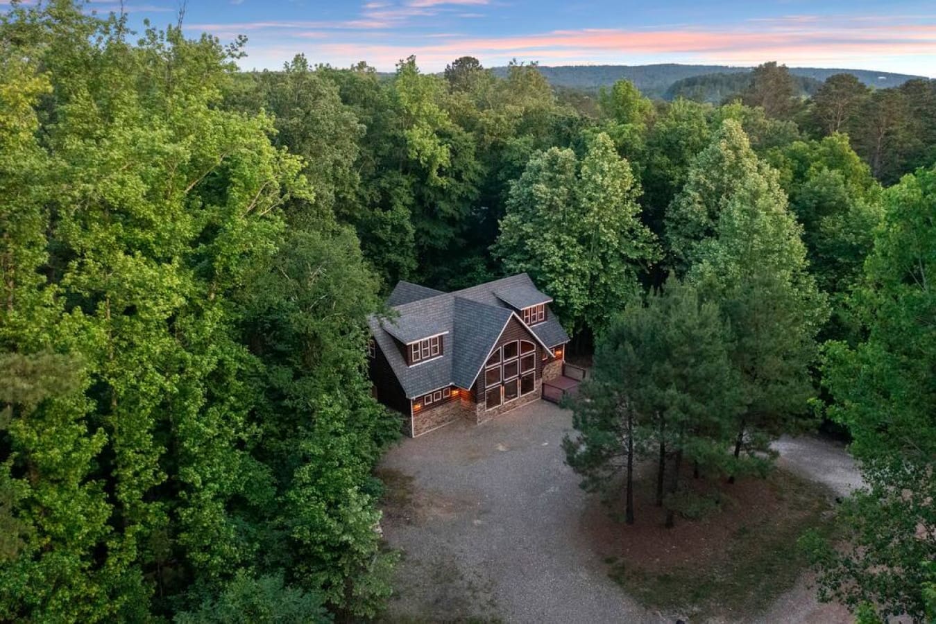 Bird's-eye bliss: capturing our cabin's scenic surroundings.
