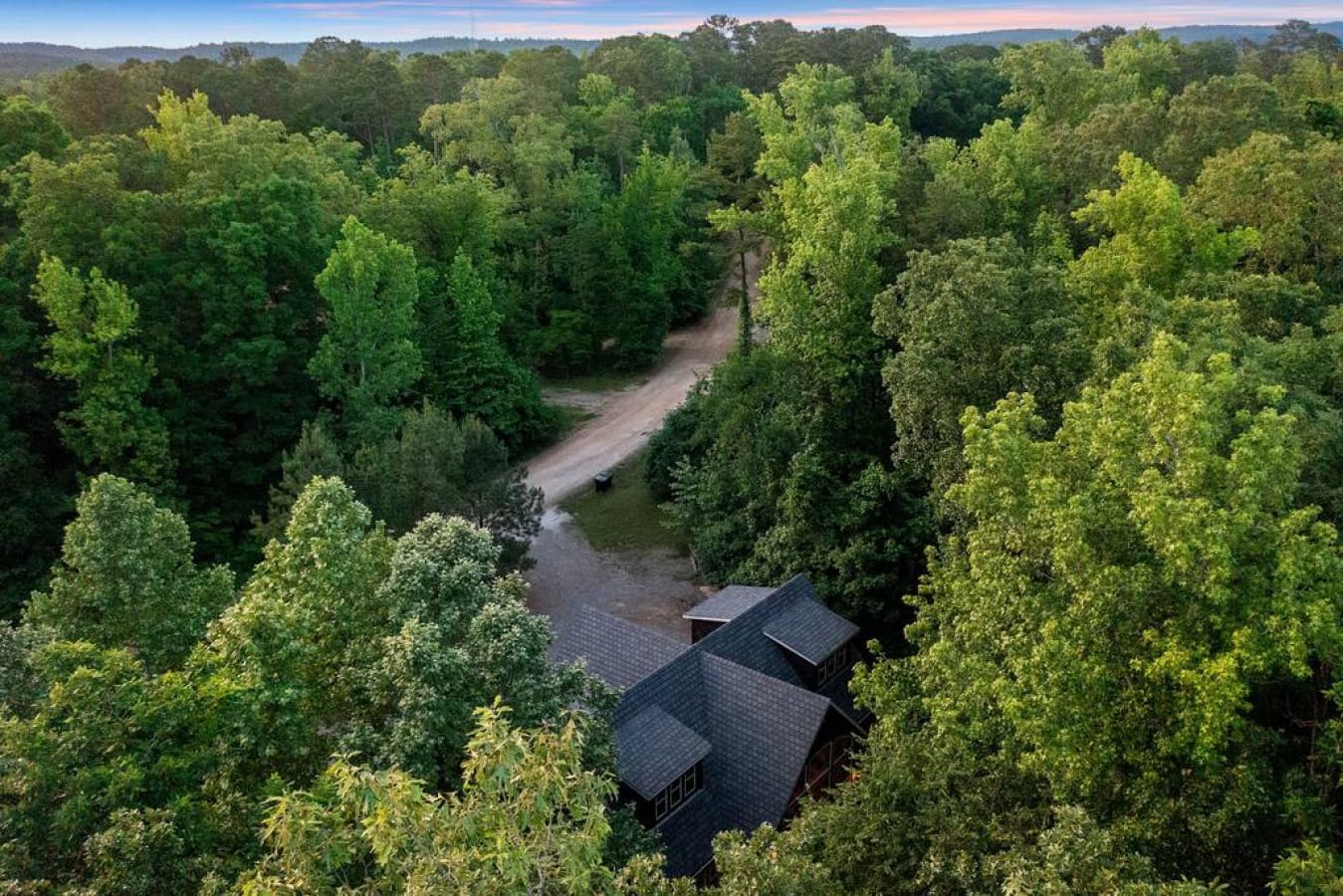 Bird's-eye bliss: capturing our cabin's scenic surroundings.