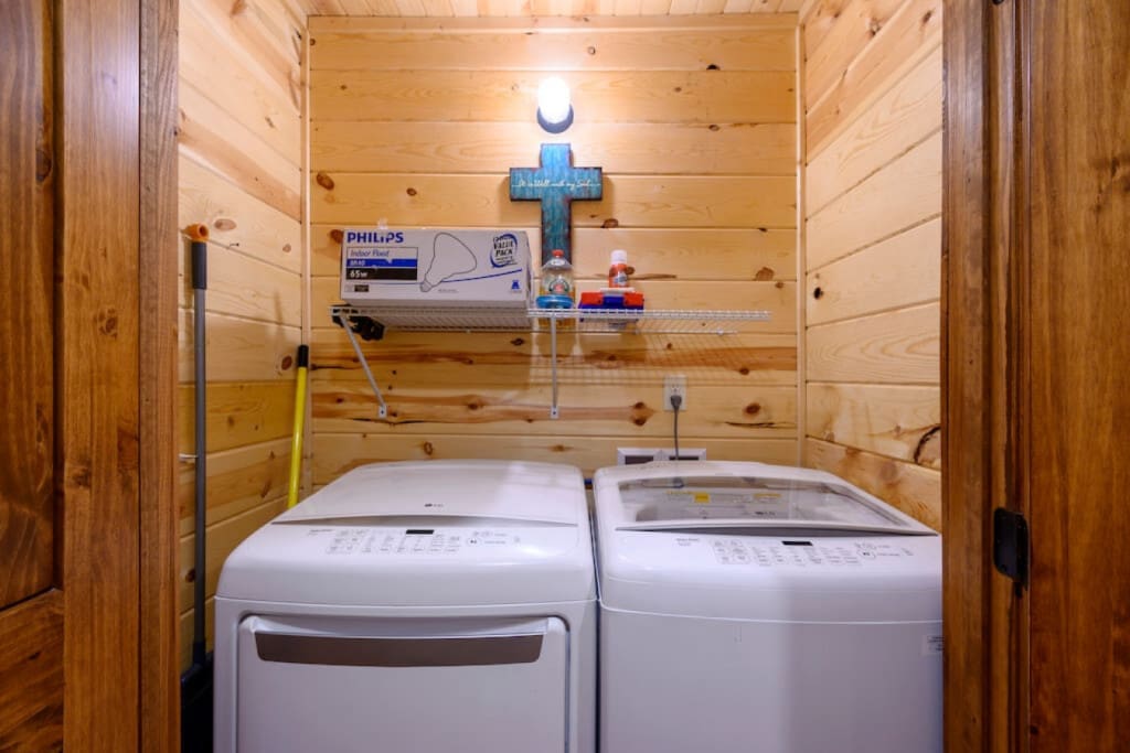 Wash away worries in our cabin's laundry sanctuary.