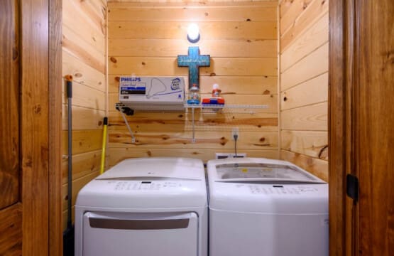 Wash away worries in our cabin's laundry sanctuary.