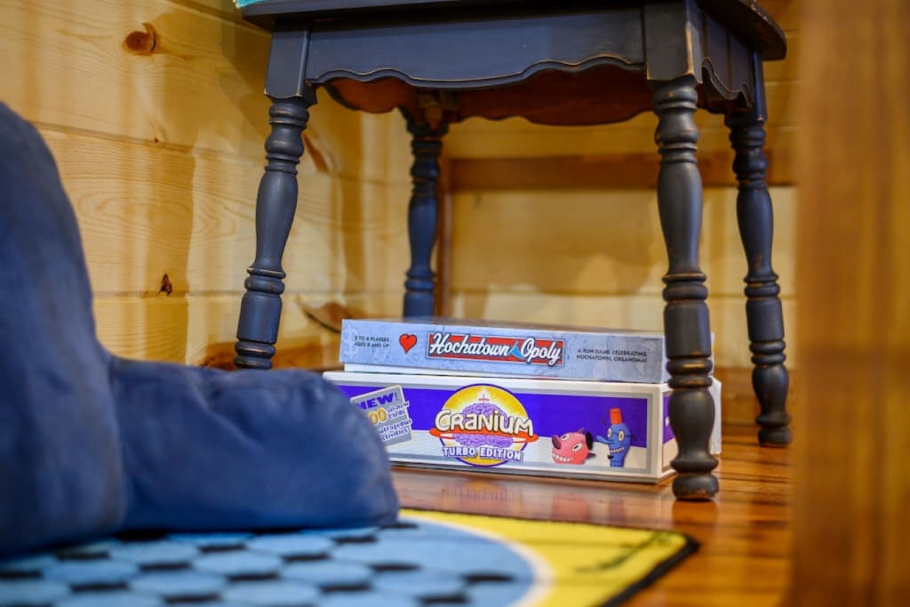 Where the fun never ends: our cabin's board game nook.