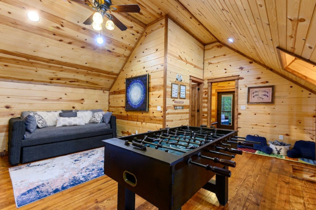 Kick back, relax, and let the games begin in our cabin's foosball lounge.