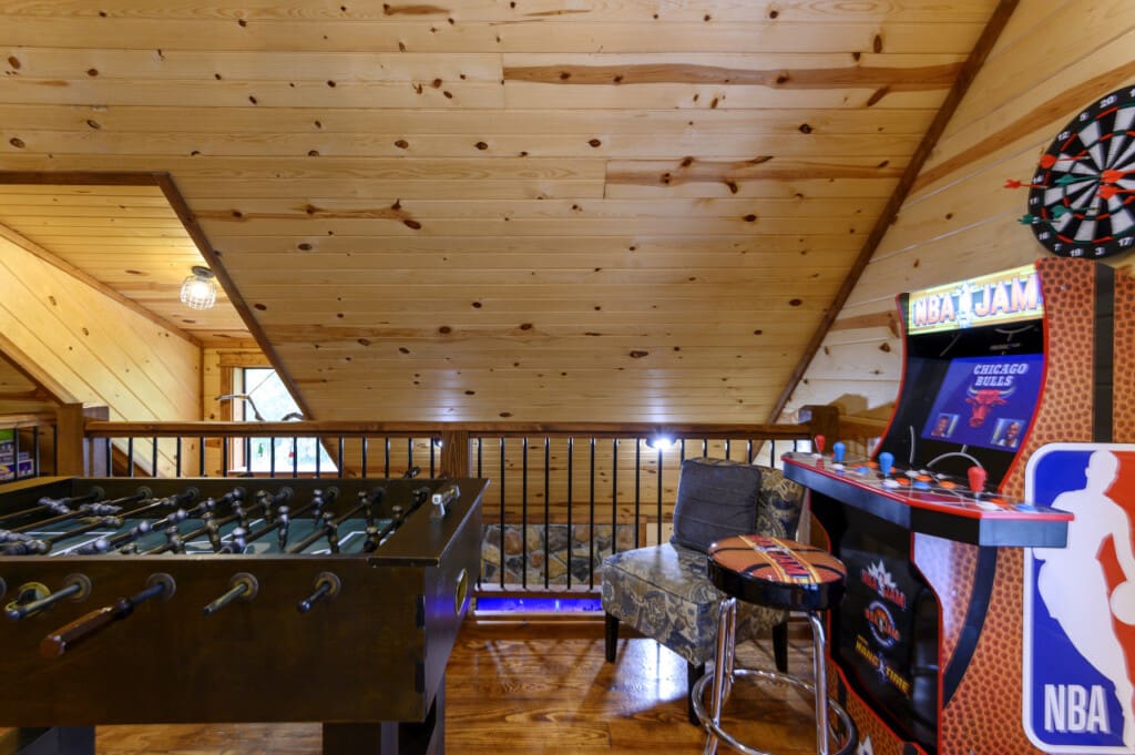 Make memories and share laughs in our cabin's foosball and game area.