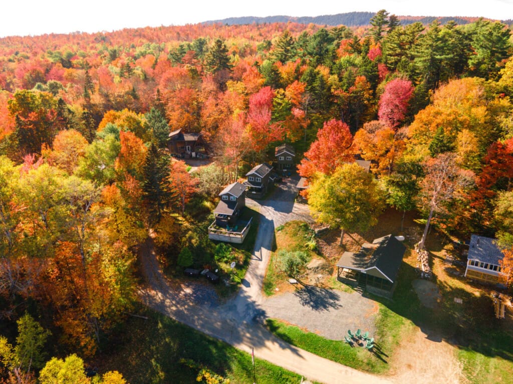 A cabin kissed by fall’s golden glow.