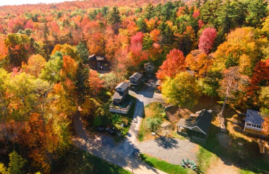 A cabin kissed by fall’s golden glow.