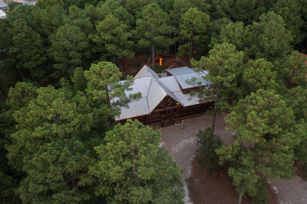 From above, a serene snapshot of our cabin in nature.