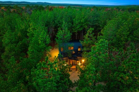 Aerial view of our cozy cabin hideaway.