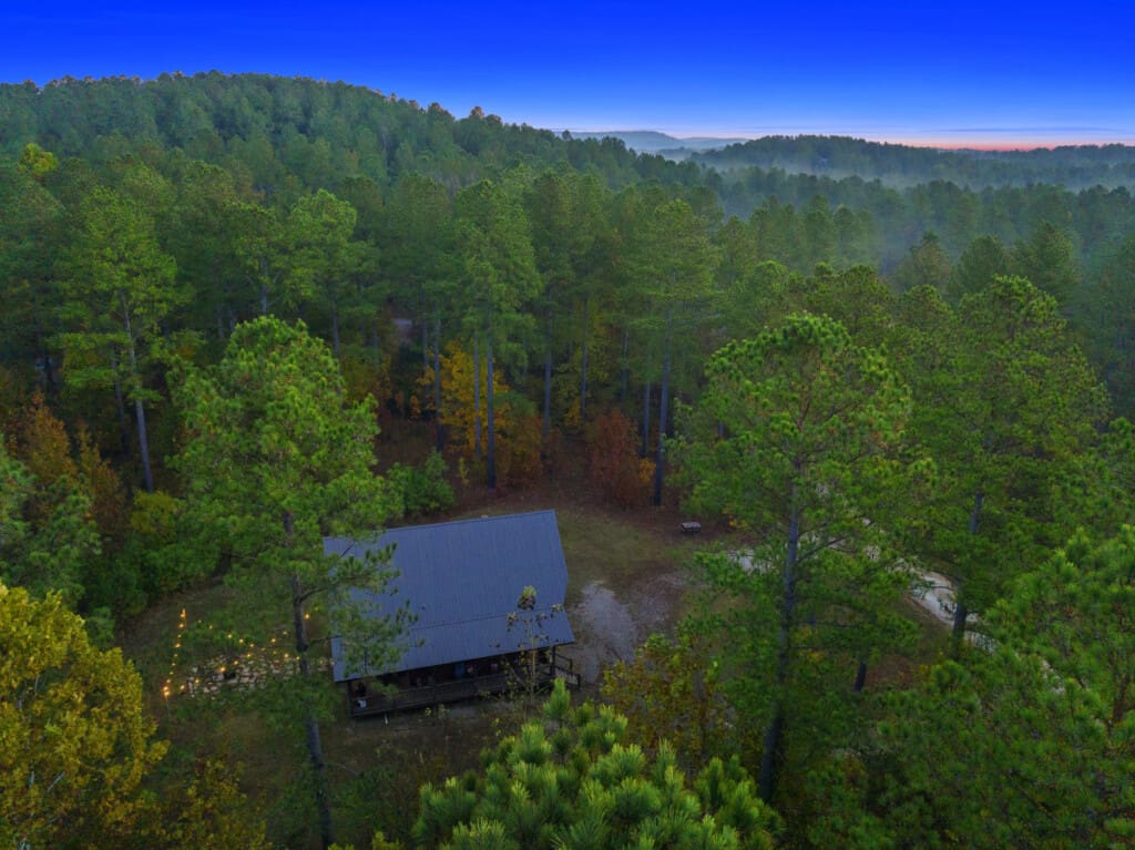Bird's-eye bliss, cabin in the wilderness.