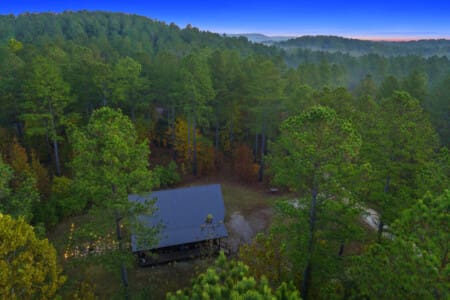 Bird's-eye bliss, cabin in the wilderness.