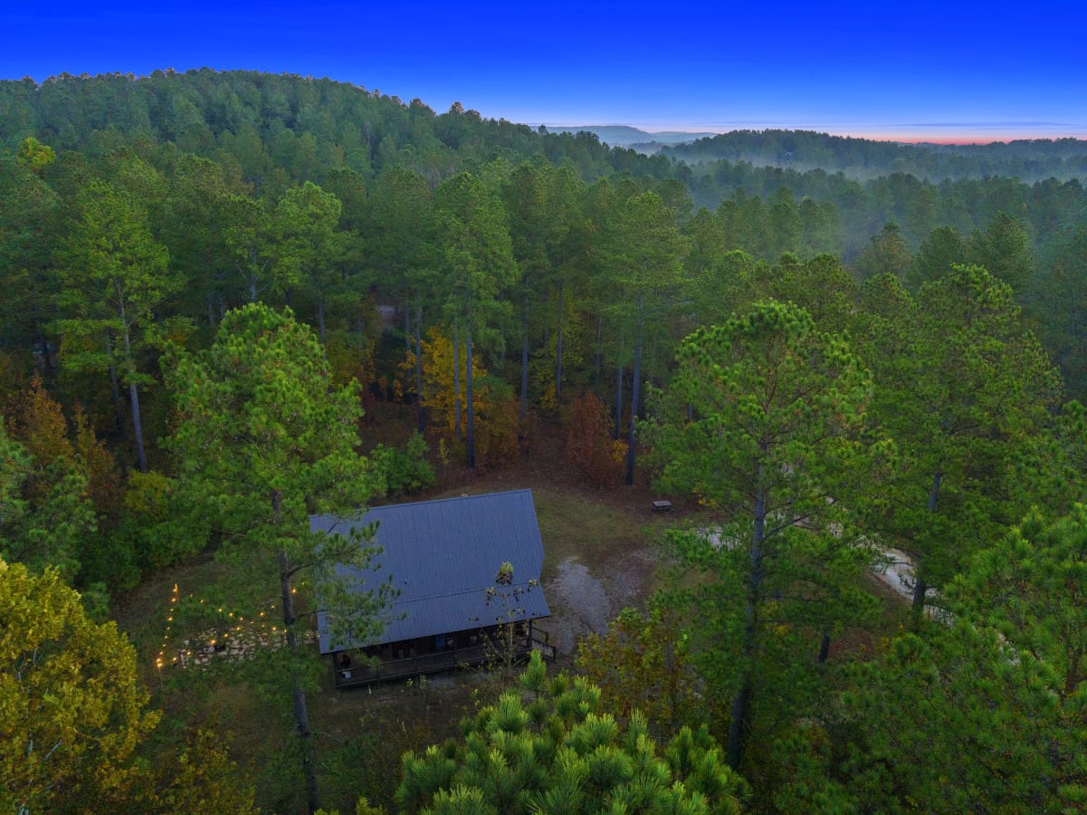 Bird's-eye bliss, cabin in the wilderness.