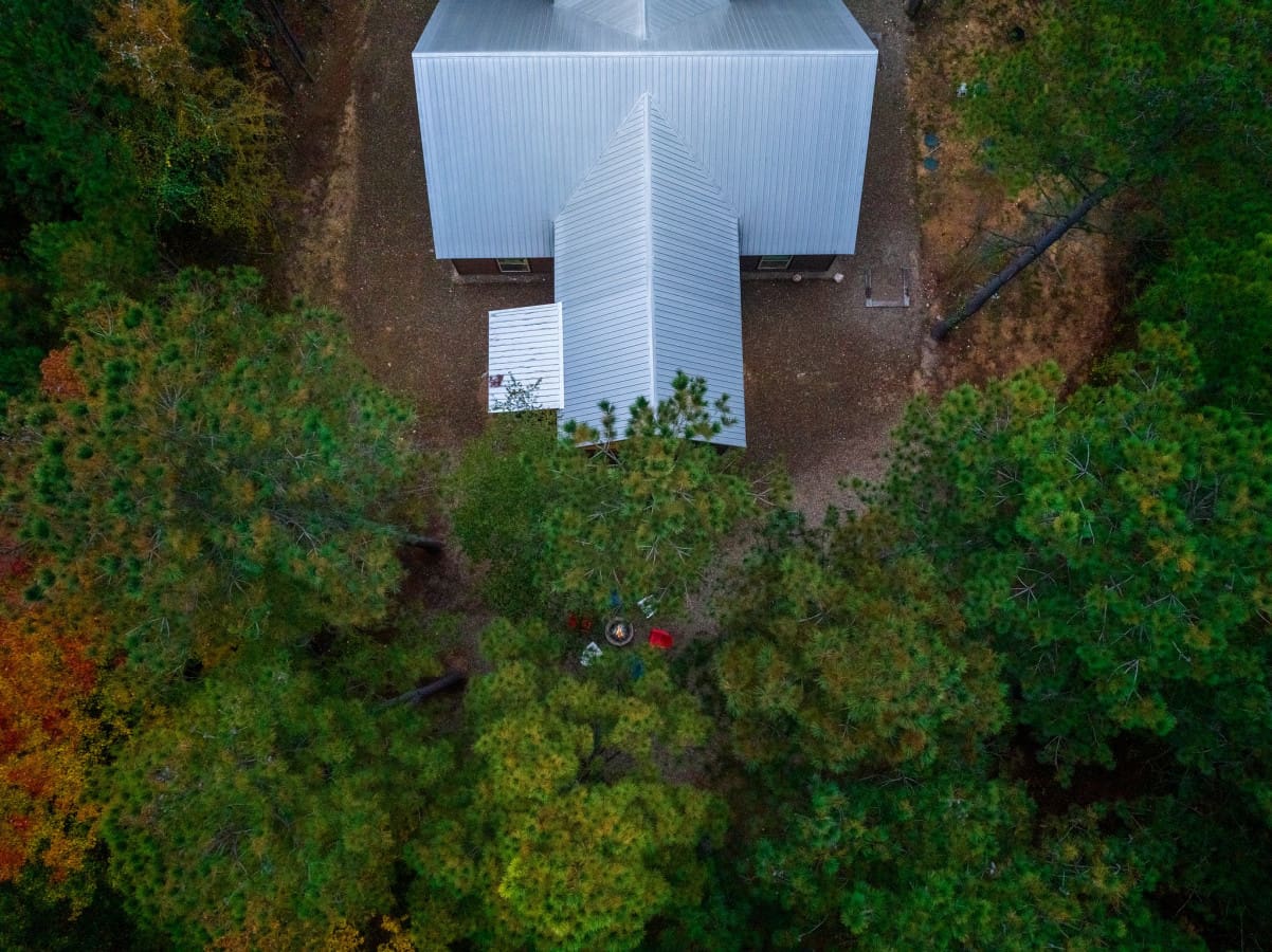 Aerial perspective on rustic charm.