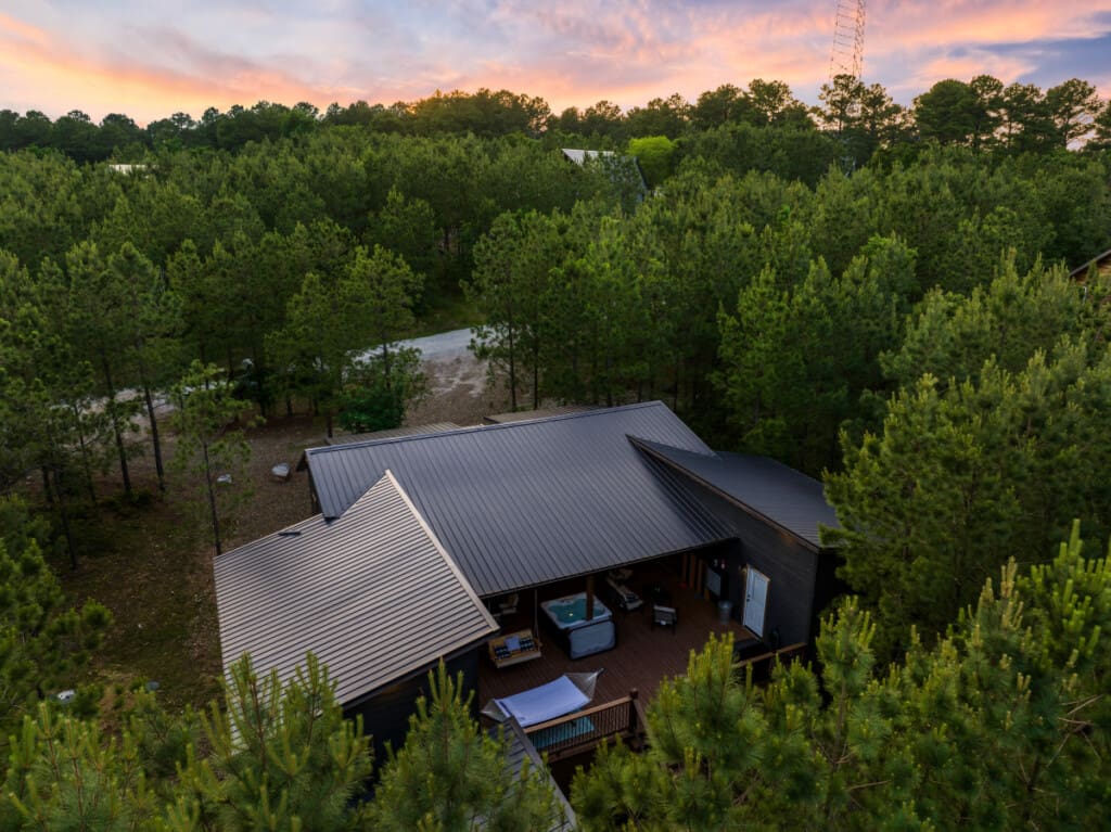 A panoramic view of our rustic retreat from the sky. 🌌🏡