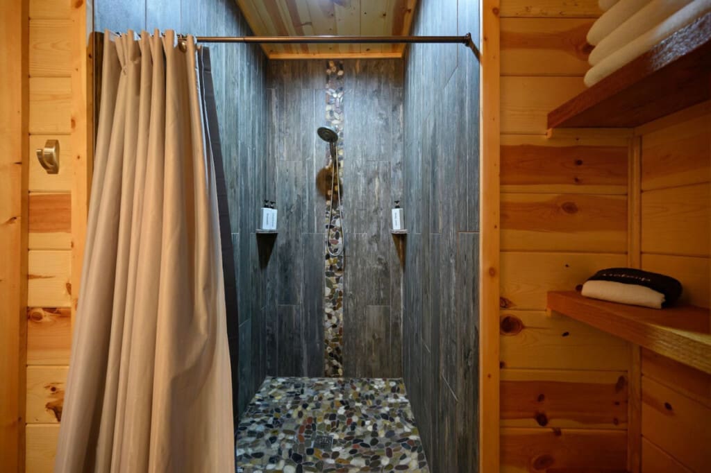 Transforming your shower space with a curtain that blends design and utility.