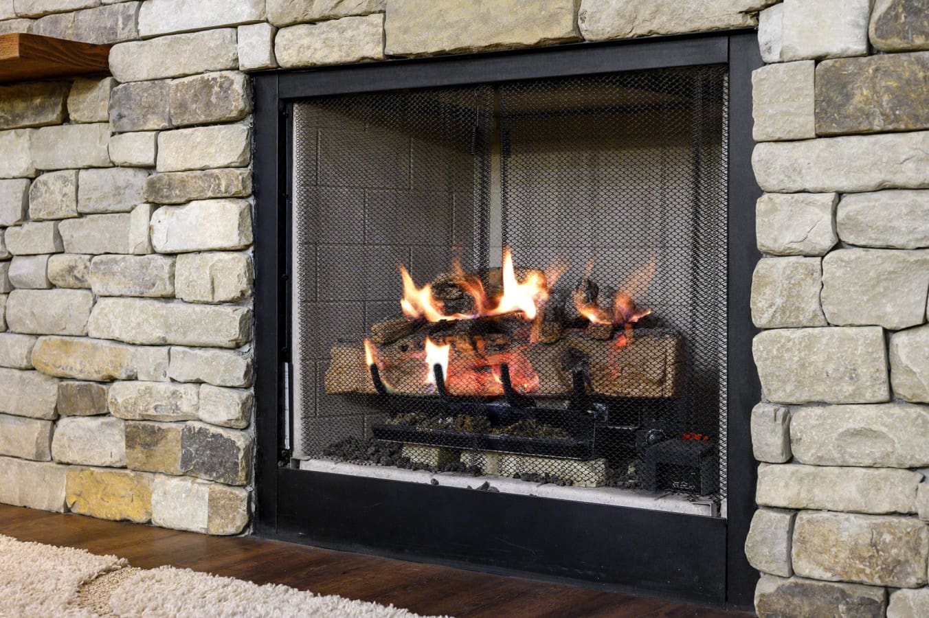 Rustic fireplace for relaxing nights.