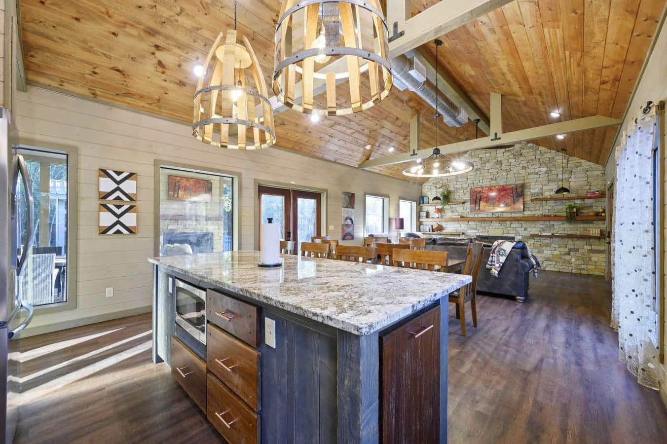 Modern kitchen with rustic charm.