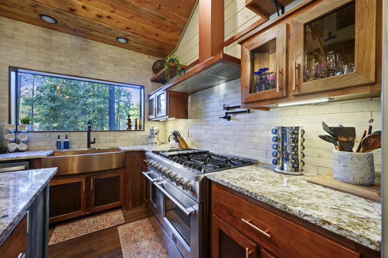 Kitchen stocked for family dining.